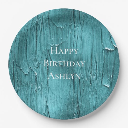 アクアブルーケーキつや消し誕生日 ペーパープレート (正面)