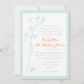 アクアブルーコーラルフラワーハミングバード結婚ズ 招待状 (正面)