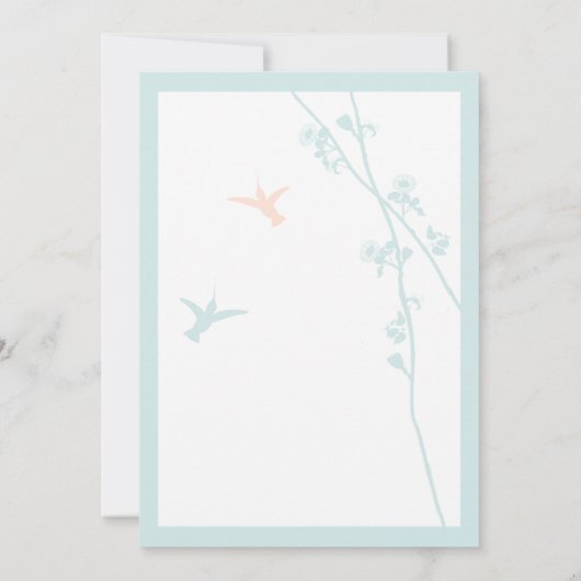 アクアブルーコーラルフラワーハミングバード結婚ズ 招待状 (裏面)