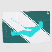 アクアブルーゴルファーオンティール(緑がかった色)ホワイト ゴルフタオル (横)