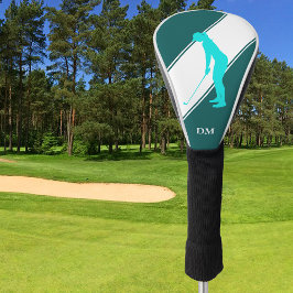 アクアブルーゴルファーonティール（緑がかった色）ホワイト ゴルフヘッドカバー