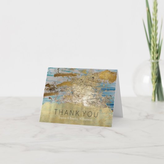 アクアブルーゴールドアブストラクトサンキュー サンキューカード (正面)