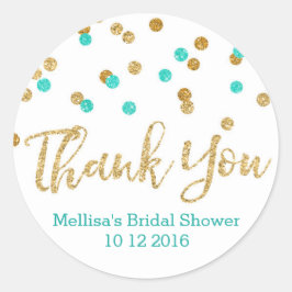 アクアブルーゴールドコンフェッティブライダルシャワー特典タグ ラウンドシール