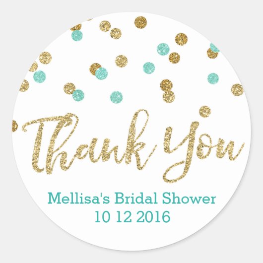 アクアブルーゴールドコンフェッティブライダルシャワー特典タグ ラウンドシール (正面)