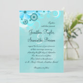 アクアブルーサファイアフローラハイビスカスウェディング招待状 招待状 (スタンド正面)