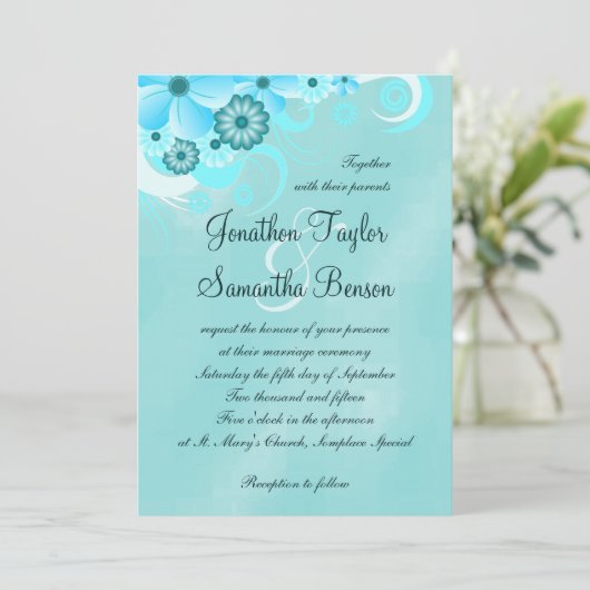 アクアブルーサファイアフローラハイビスカスウェディング招待状 招待状 (スタンド正面)