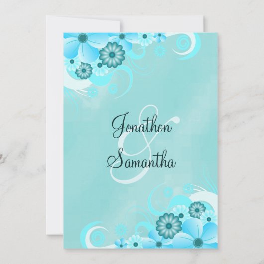 アクアブルーサファイアフローラハイビスカスウェディング招待状 招待状 (裏面)
