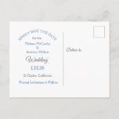 アクアブルーサンドドルをテーマにした結婚式の日付を保存 案内ポストカード (裏面)