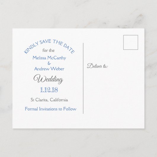 アクアブルーサンドドルをテーマにした結婚式の日付を保存 案内ポストカード (裏面)