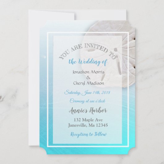 アクアブルーサンドドルをテーマにした結婚式招待状 招待状 (正面)