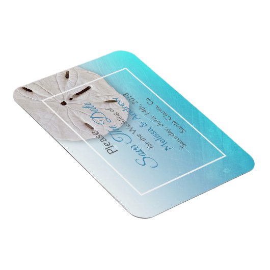 アクアブルーサンドドルウェディング日付マグネットを保存 マグネット (右側)