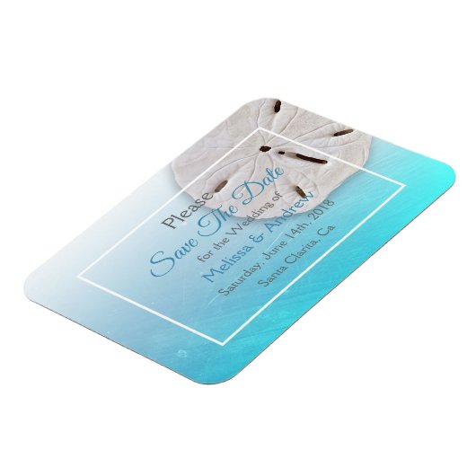 アクアブルーサンドドルウェディング日付マグネットを保存 マグネット (左側)