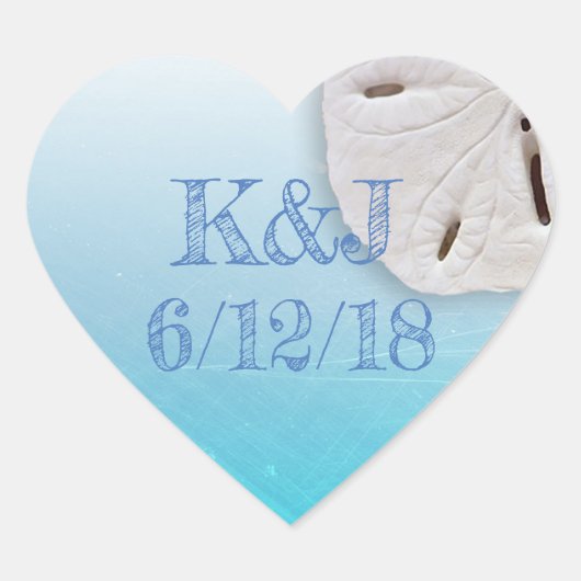 アクアブルーサンドドルシーサイド結婚式用シール ハートシール (正面)