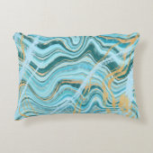 アクアブルーシックビーチ水彩瑪瑙デコールピロー アクセントクッション (正面)