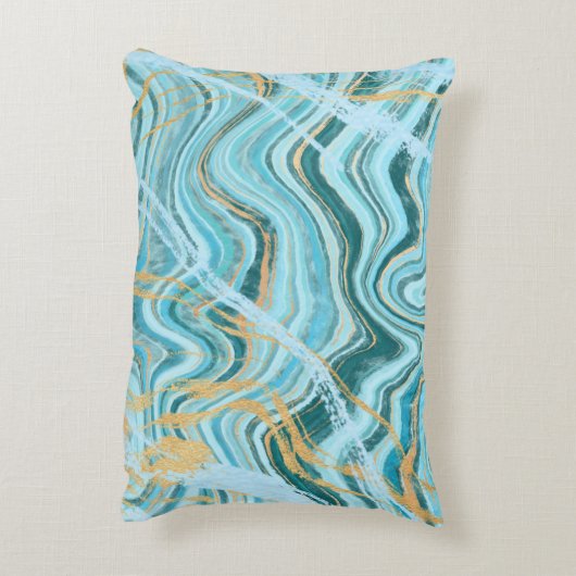 アクアブルーシックビーチ水彩瑪瑙デコールピロー アクセントクッション (裏面(縦))