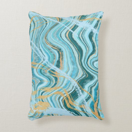 アクアブルーシックビーチ水彩瑪瑙デコールピロー アクセントクッション (正面(垂直))