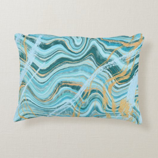 アクアブルーシックビーチ水彩瑪瑙デコールピロー アクセントクッション (裏面)