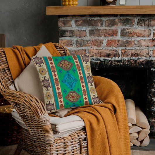 アクアブルーシャムロックグリーンヴィンテージトルコキリム クッション