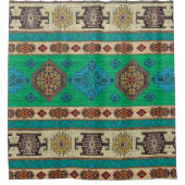 アクアブルーシャムロックグリーンヴィンテージトルコキリム シャワーカーテン (正面)