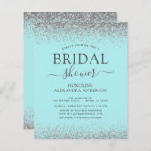 アクアブルーシルバーグリッターブライダルシャワー招待 (正面/裏面)