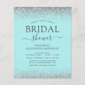 アクアブルーシルバーグリッターブライダルシャワー招待 (正面)