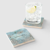 アクアブルーシルバーグリッター ストーンコースター (横)