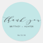 アクアブルーシンプルエレガントサンキュー結婚ズ ラウンドシール (正面)