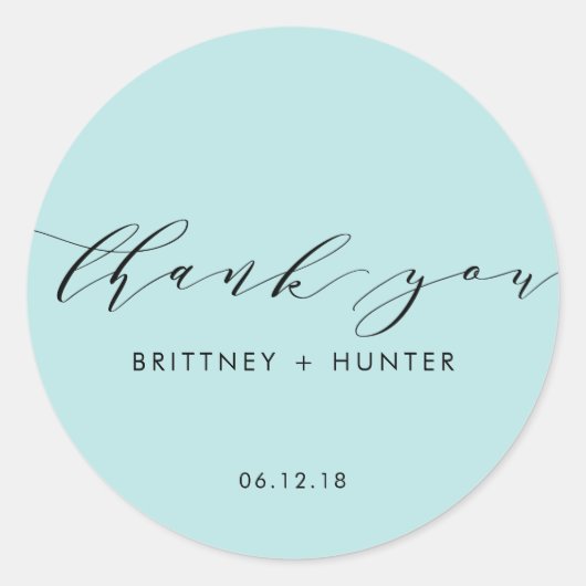アクアブルーシンプルエレガントサンキュー結婚ズ ラウンドシール (正面)