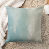 アクアブルーシーグリーンティール(緑がかった色)ベージュウォータープリント クッション (ブランケット)
