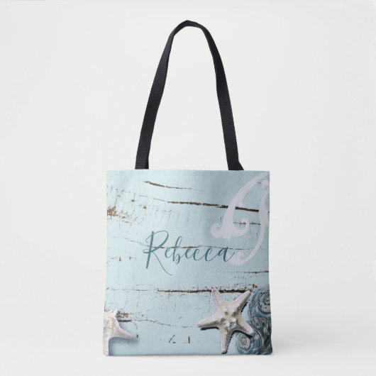 アクアブルーシーシェルヒトデビーチ花嫁付き添い トートバッグ (正面)