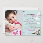 アクアブルーシーシェルビーチ写真バースデーパーティー 招待状 (正面)