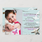 アクアブルーシーシェルビーチ写真バースデーパーティー 招待状 (正面/裏面)