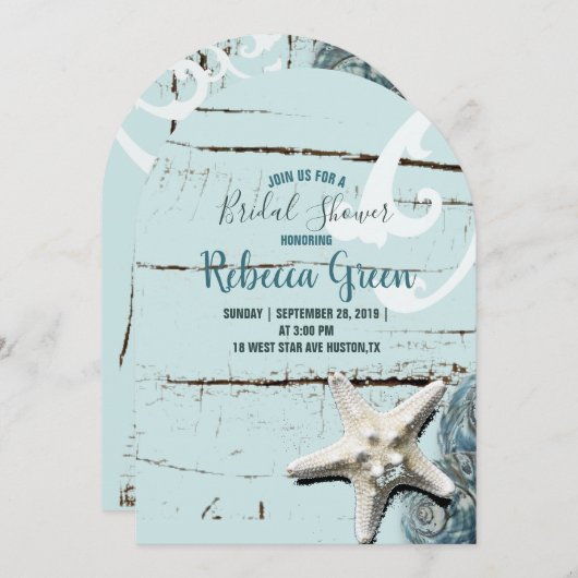 アクアブルーシーセルビーチブライダルシャワー 招待状 (正面/裏面)