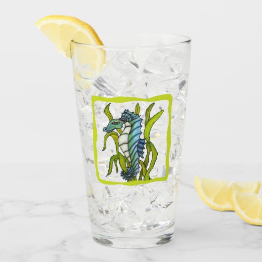 アクアブルーシードラゴン生き物の緑縁ど タンブラーグラス (アイス正面)
