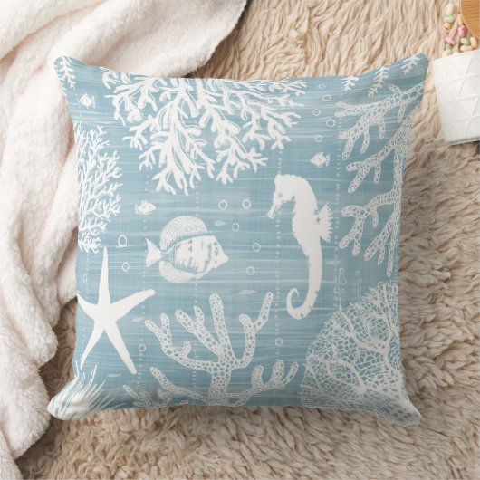アクアブルーシーホース装飾用クッション クッション (ブランケット)