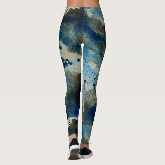 アクアブルーシー抽象芸術アモダンートシックウォーターカラー レギンス (裏面)