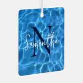 アクアブルースイミングプールフォトモノグラムの メタルオーナメント (正面右)