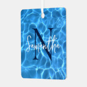 アクアブルースイミングプールフォトモノグラムの メタルオーナメント (正面左)