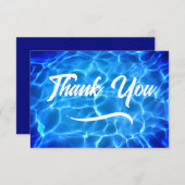 アクアブルースイミングプールモダン書道 サンキューカード (正面/裏面)