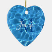 アクアブルースイミングプール水写真モノグラムの セラミックオーナメント (右)