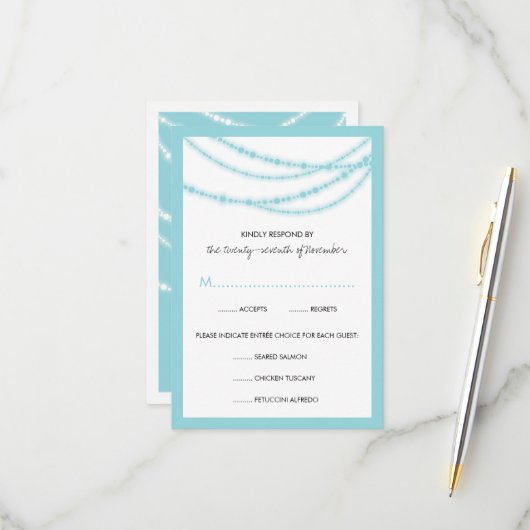 アクアブルースタイリッシュラきらめくイツクラス結婚ズ 出欠カード (正面/裏面インサイチュ)