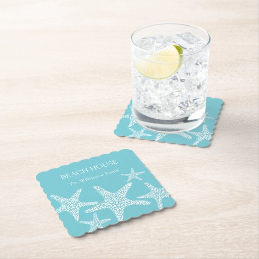 アクアブルースターフィッシュコースタルビーチハウスファミリー ペーパーコースター (インサイチュ)