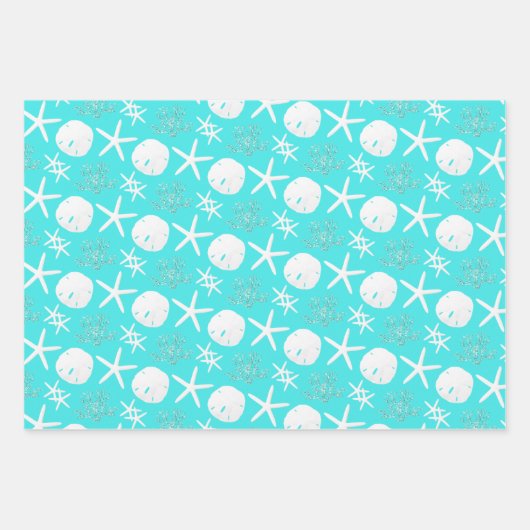 アクアブルースターフィッシュサンドドルクリスマス ラッピングペーパーシート (正面)