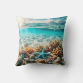 アクアブルースターフィッシュシーシェルトロピカルビーチイ クッション (裏面)