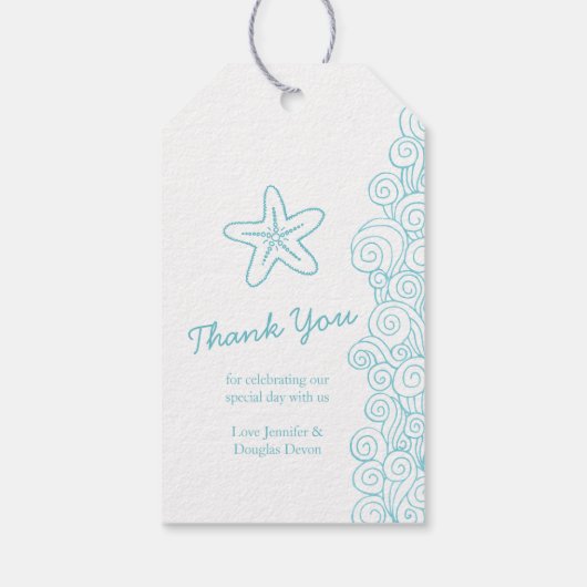 アクアブルースターフィッシュビーチ結婚式メッセージカード ギフトタグ (裏面)