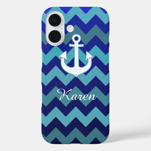 アクアブルーストライプジグザグいかり&名前 Case-Mate iPhoneケース (裏面)