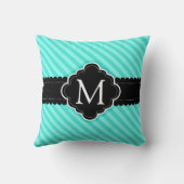 アクアブルーストライプパターンブラックカスタムモノグラム クッション (裏面)