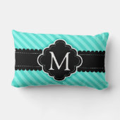 アクアブルーストライプパターンブラックカスタムモノグラム ランバークッション (裏面)
