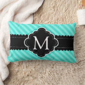 アクアブルーストライプパターンブラックカスタムモノグラム ランバークッション (ブランケット)