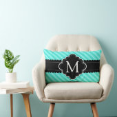 アクアブルーストライプパターンブラックカスタムモノグラム ランバークッション (椅子)